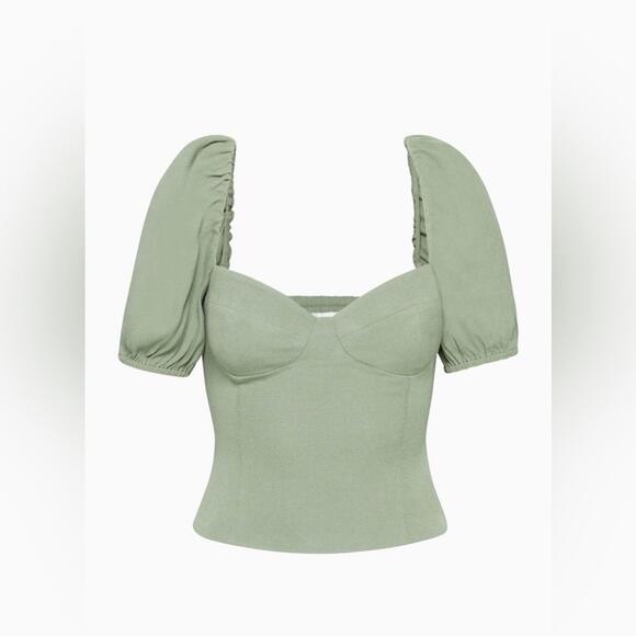 Aritzia Wilfred Novella Sweetheart Bodice Ruched Short sleeve Blouse - Picture 3 of 11